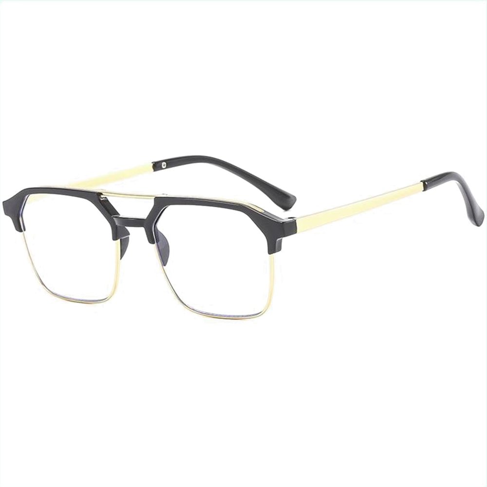 Fashion Double-bridge Half-frame Reading Glasses for Men and Women, Blue Light Blocking Computer Readers (Color : Gold, Size : 3.0x)