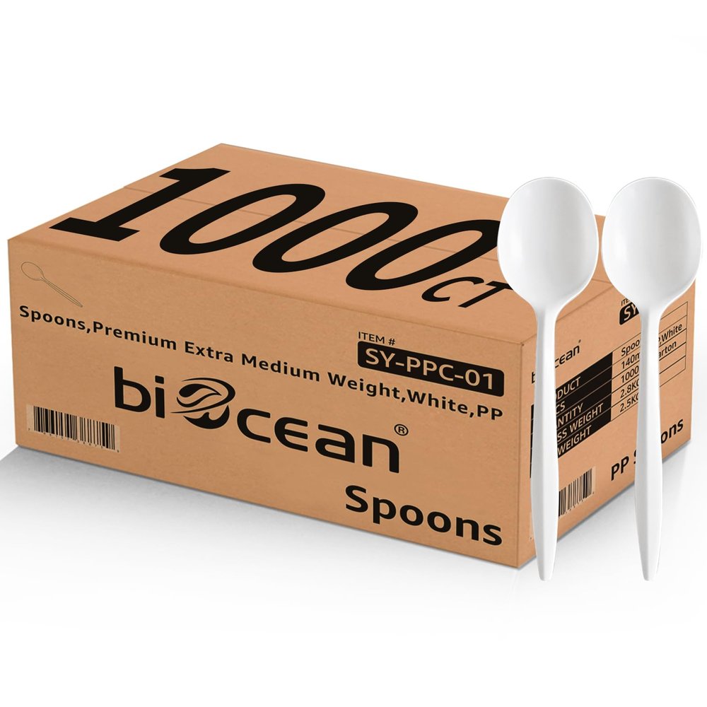 1000PCS Disposable Plastic Spoons Silverware Bulk Soup Spoon White Reusable Heavy Duty Disposable Cutlery Plastic Utensils Flatware for Home Restaurant Party Picnic Camping Travel (Soup Spoon-1000pcs)