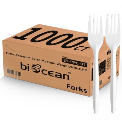 1000PCS Disposable Plastic Forks Silverware Set Bulk Fork White Reusable Heavy Duty Disposable Cutlery Plastic Utensils Flatware for Home Restaurant Party Picnic Camping Travel (Forks-1000pcs)