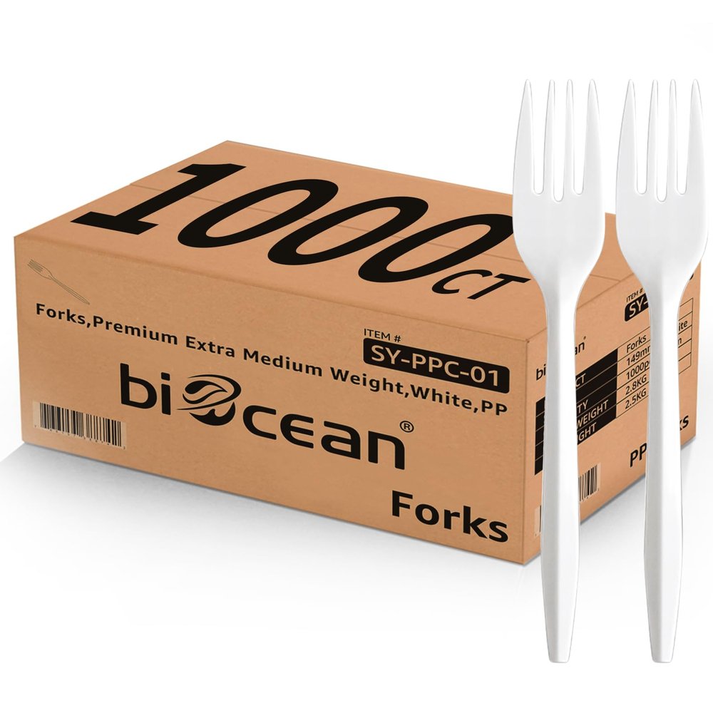 1000PCS Disposable Plastic Forks Silverware Set Bulk Fork White Reusable Heavy Duty Disposable Cutlery Plastic Utensils Flatware for Home Restaurant Party Picnic Camping Travel (Forks-1000pcs)