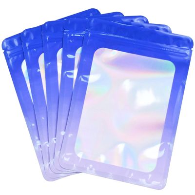 Millefiore Resealable Mylar Pouch Pen Bags Great for Office Home Party Favor Food Storage Cookies Sample Jewelry Snack (100PCS, Purple and Blue Color, 5.5 x 8 inch)
