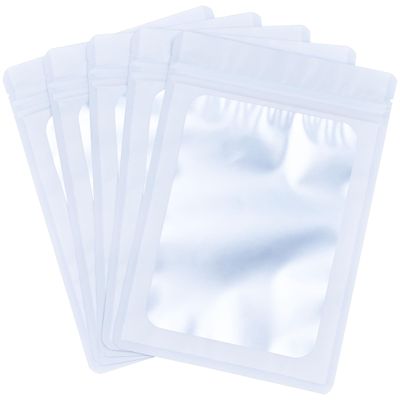 Millefiore Resealable Mylar Pouch Bag Great for Office Home Party Favor Food Storage (100PCS, White Color, 4.7 x 8 inch)