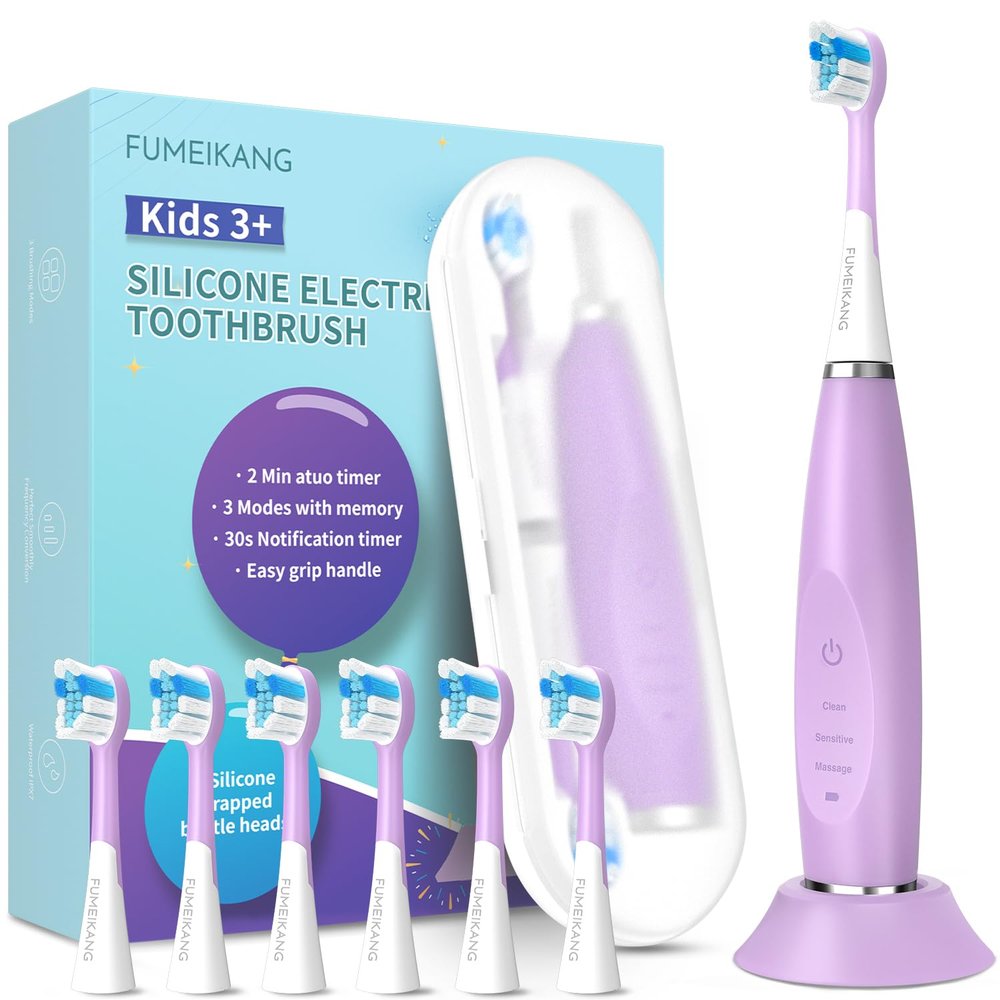 FUMEIKANG Kids Electric Toothbrushes Sonic Rechargeable Tooth Brush Gifts for Boys and Girls Smart Timer Power Toothbrush - 3 4 5 6 7 8 9 10 11 12 (Purple)