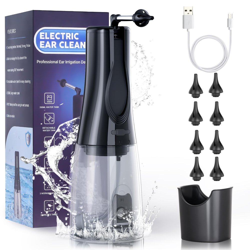 Ear Wax Removal KitElectric Ear Cleaner with Ear Irrigation Flushing SystemEar Cleaning Kit for Adults with 3 Pressure ModesEar Cleaning Tool Earwax Removal Kit with USB Rechargeable