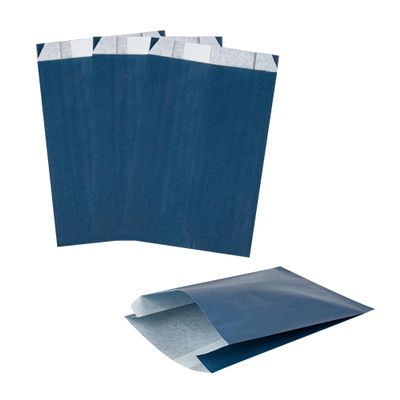 Restaurantware Bag Tek 4.3 x 1.6 x 6.3 Inch Paper Bags For Snacks 100 Durable French Fry Bags - Disposable Greaseproof Paper Midnight Blue Snack Bags For Popcorn Cookies Or Fries