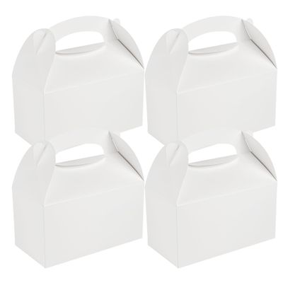 Bio Tek 9.5 x 5 x 5 Inch Gable Boxes For Party Favors, 100 Attractive Gift Boxes - With Built-In Handle, Greaseproof, White Paper Barn Boxes, For Special Events Or Parties