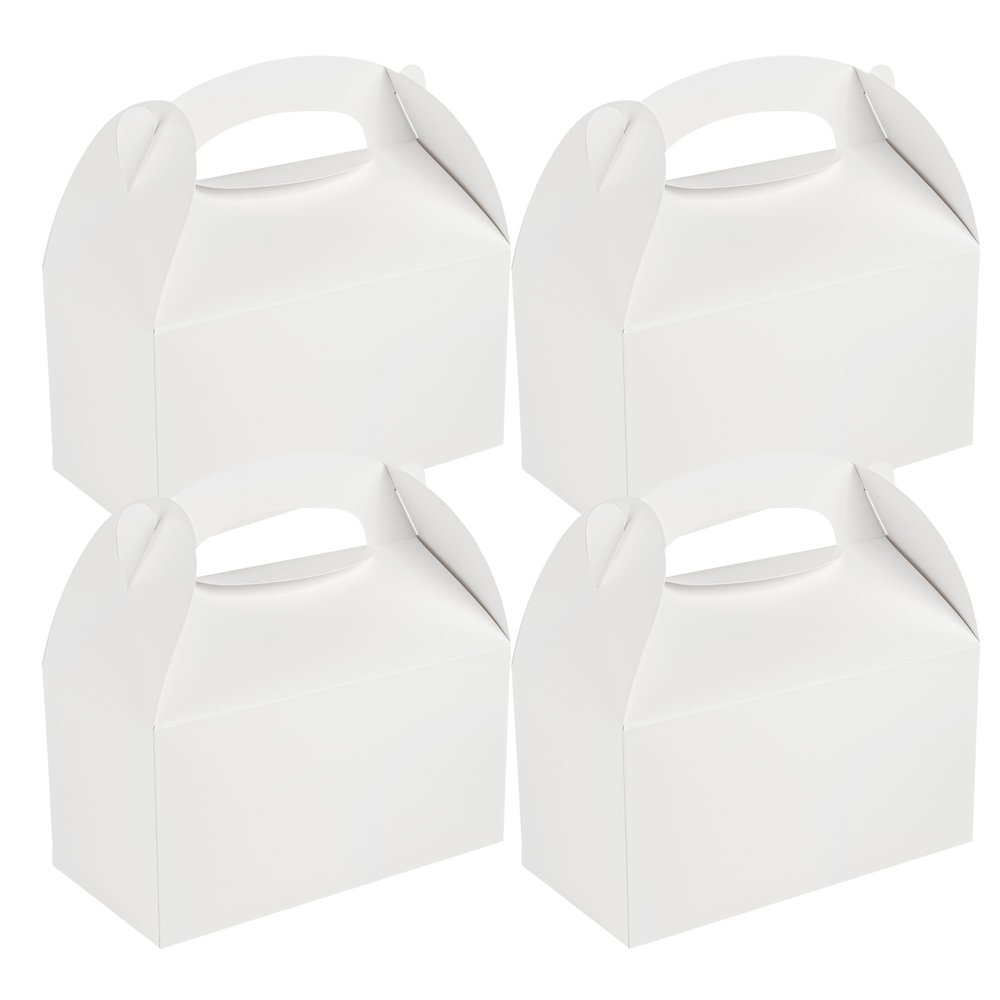 Bio Tek 9.5 x 5 x 5 Inch Gable Boxes For Party Favors, 100 Attractive Gift Boxes - With Built-In Handle, Greaseproof, White Paper Barn Boxes, For Special Events Or Parties