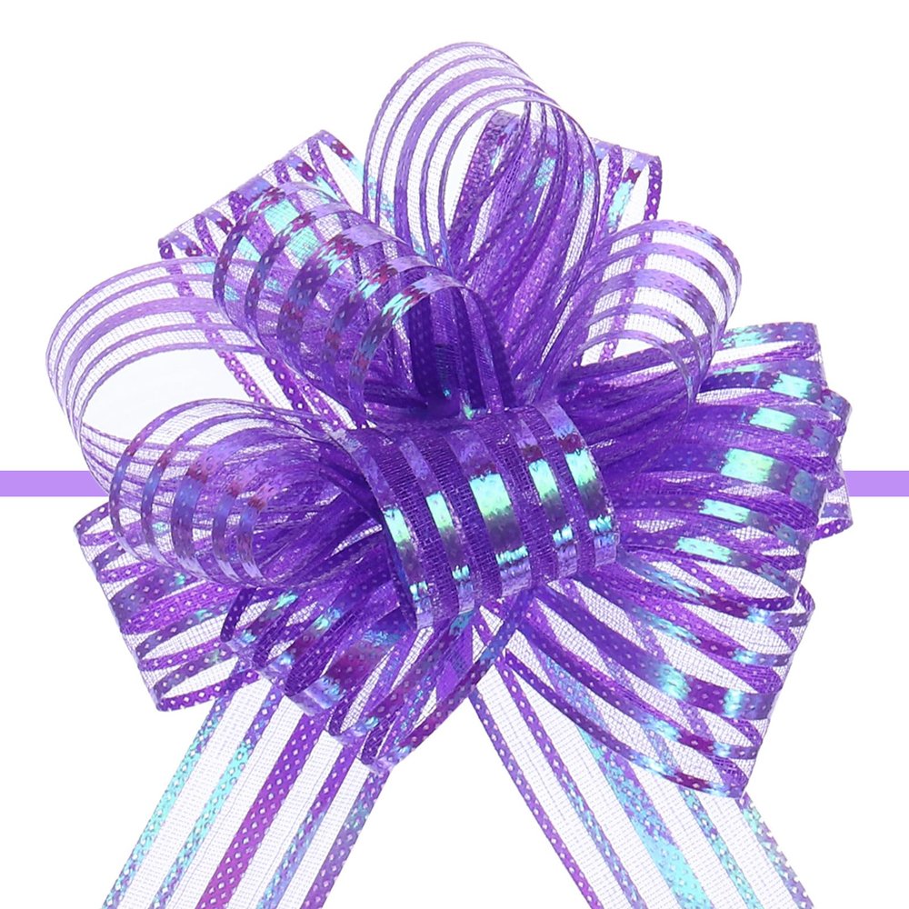 MECCANIXITY 15pcs 4 Inch Organza Large Pull Bow Metallic Gift Wrapping Bows Ribbon Chiffon Yarn Purple for Wedding Baskets Presents Christmas Valentine's Day