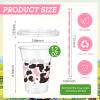 meekoo 50 Sets Pink Cow Cup with Flat Lids and Straws 12 oz Pink Plastic Clear Drink Disposable Cups with Lids for Cow Themed Parties Summer Picnic Print Birthday Baby Shower view 2