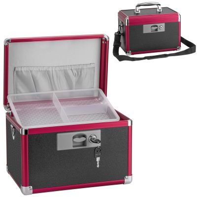 GODLONSEN Medicine Lock Box for Safe Medication - 11.2 x 7.6 x 7.6 Inches - Lockable Storage Box for Drugs, First Aid Kit Empty, Lock Boxes with Key for Home/Outdoor (Black & Red/Medium)