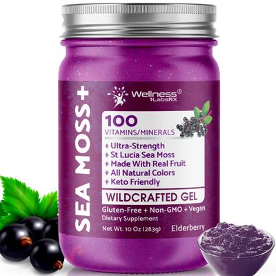 WELLNESS LABSRX Irish Sea Moss Gel Raw - Wildcrafted Superfood Seamoss Gel - Elderberry Flavor, Vitamin and Mineral-Rich from Pristine Caribbean Waters, Immune and Digestive Health Support - 10 oz.