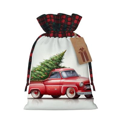 Yioniii A red car and a Christmas tree pattern Christmas Drawstring Gift Bags, Wrapping Bag with Ribbon for Xmas Holiday Presents Party Favor Goody BagsRed,size M
