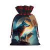 Yioniii wolf family moon howling in the style pattern Christmas Drawstring Gift Bags, Wrapping Bag with Ribbon for Xmas Holiday Presents Party Favor Goody BagsGreen,size M view 1
