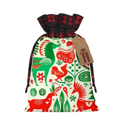 Yioniii Merry Christmas Tree pattern Drawstring Christmas Bags, 3D Xmas Gift Bags, Christmas Wrapping Bags,Party Favor Bags,Red and Green,size M