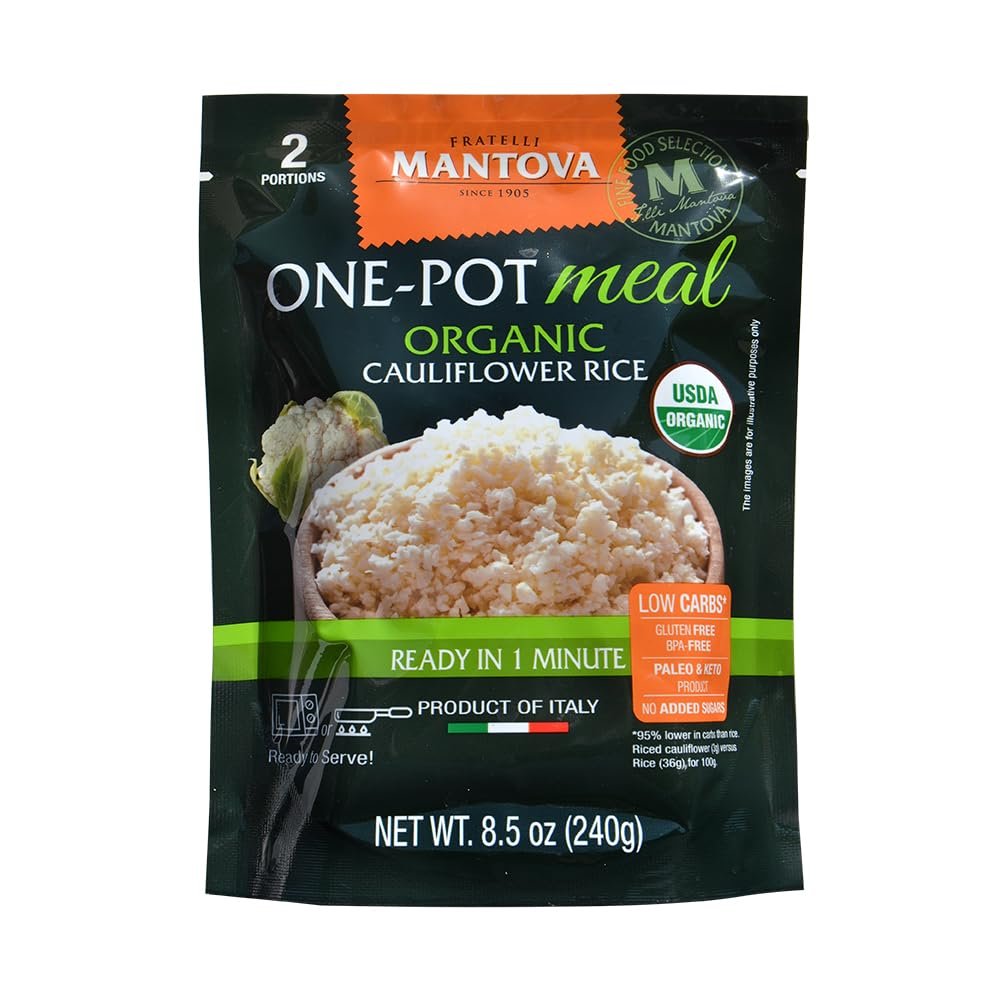 Mantova Organic Cauliflower Rice, 8.5 oz. (Pack of 6), Product of Italy, One-Pot Meal, Microwaveable, Ready-in-Minutes Cauliflower Rice, All-Natural, Healthy Rice Alternative, Ideal for Soups, Stews, Side Dishes, Salads, Rice Bowls, Breakfast Bowls a