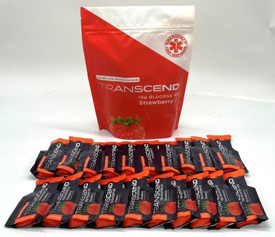 Strawberry Flavored Glucose Gels, Twenty 1.1-Ounce Packets In Brand Bag, 15-Grams Fast-Acting Glucose