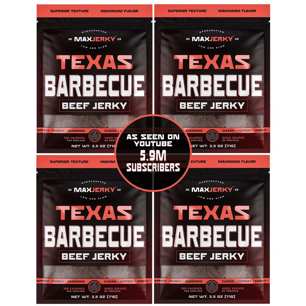 MaxJerky Texas Barbecue Beef Jerky, Smoked Pepper Flavored Jerky, 27.5 Grams of Protein, 2.5 OZ (4 Pack)