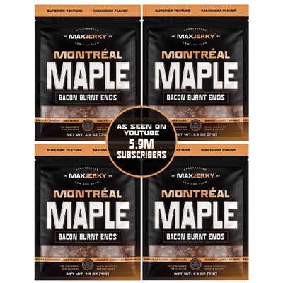 MaxJerky Montreal Maple Bacon Burnt Ends, Smoked Bacon Jerky, 2.5 OZ (4 Pack)