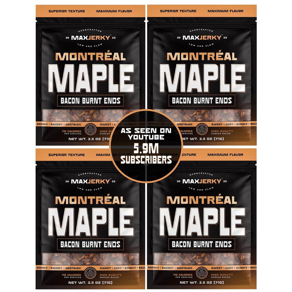 MaxJerky Montreal Maple Bacon Burnt Ends, Smoked Bacon Jerky, 2.5 OZ (4 Pack)