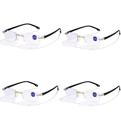 4 Pairs Frameless Reading Glasses for Men and Women, Blue Light Blocking Readers, Lightweight Portable Eyeglasses (Color : Black, Size : 3.5x)