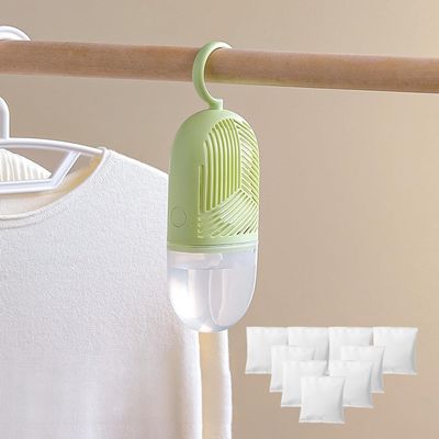 Moisture absorbers boxes dehumidification box drying and dehumidifying large capacity hanging household (odorless) 1 box * 10 replacement bags (17.5 ounces) (Green)