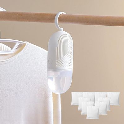 Moisture absorbers boxes dehumidification box drying and dehumidifying large capacity hanging household (odorless) 1 box * 10 replacement bags (17.5 ounces) (White)
