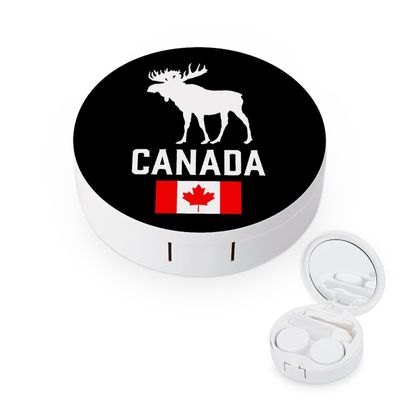 Canada Moose Flag Contact Lens Case Portable Cute Eye Contacts Travel Kit with Mirror Holder Box Container, style