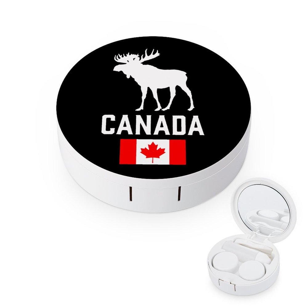 Canada Moose Flag Contact Lens Case Portable Cute Eye Contacts Travel Kit with Mirror Holder Box Container, style