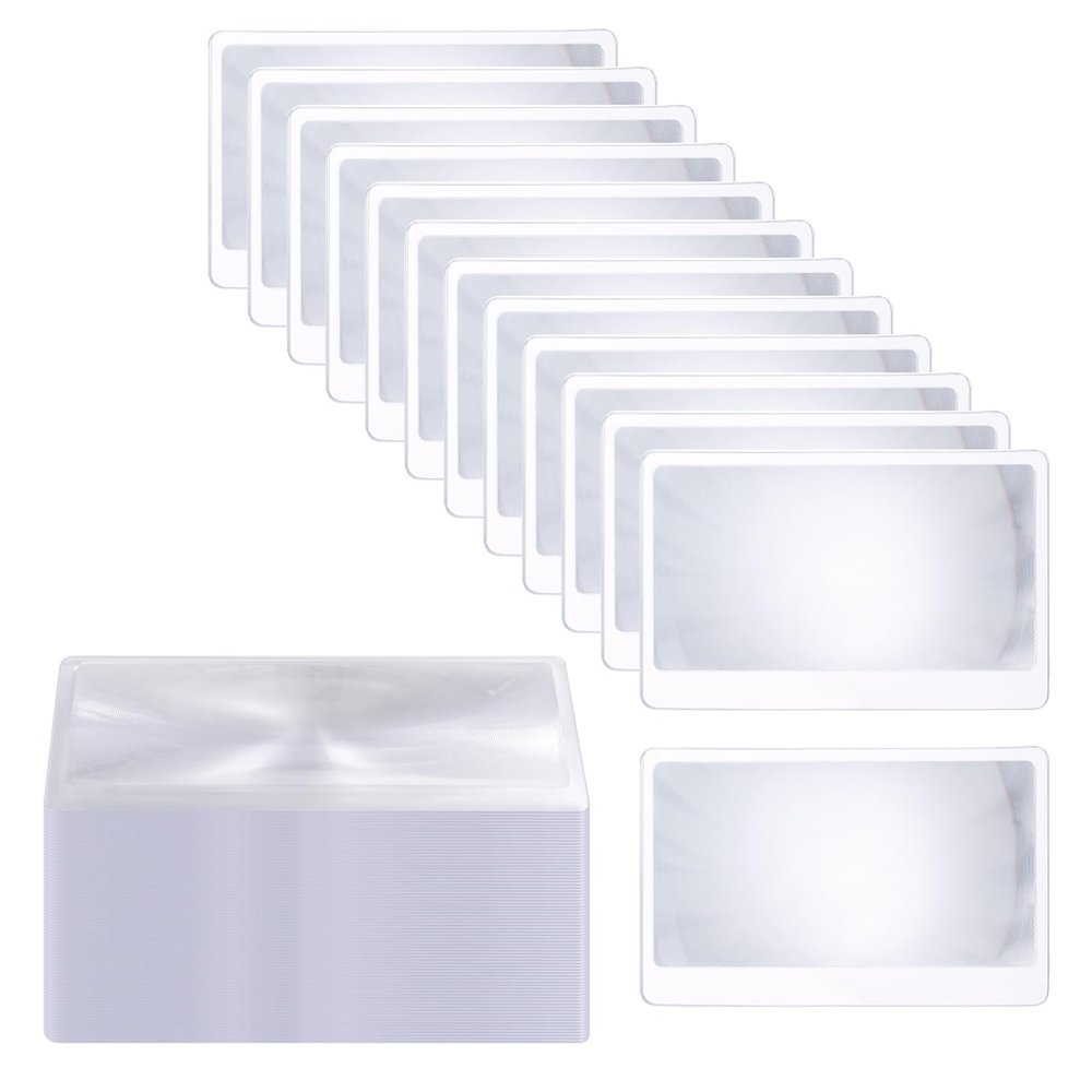 100 Pieces Thin Fresnel Lens, Credit Card Size Pocket Magnifier, Portable Magnifying Lens for Reading, 3.3 x 2.2 Inches Magnifying Lens Cards (100)