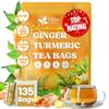 FreshDrinkUS, Premium 135 Turmeric Ginger Tea Bags, 100% Natural Ingredients, Hand-made Blend of Turmeric and Ginger Herbal Tea, Eco-conscious Tea Bags. No Sugar, No Caffeine, No Gluten, Vegan. view 1