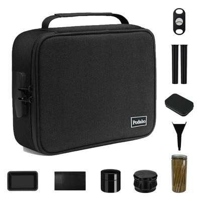 PODAHO Extra Large Cosmetic Bag with 9 PCS Accessories, XL Makeup Storage Box Case with Lock for Storing Your Particular Products, Waterproof Storage Containers Pouch, 10 X 8 X 4 Inches, Black