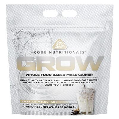 Core Nutritionals Grow Mass Gainer | Whole Food Carb Blend + Protein Blend | Maltodextrin Free | 880 Calories, 50g Protein | 10 Pound (Vanilla Milkshake)