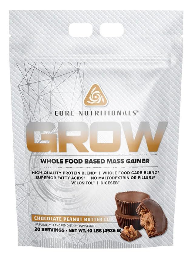 Core Nutritionals Grow Mass Gainer | Whole Food Carb Blend + Protein Blend | Maltodextrin Free | 880 Calories, 50g Protein | 10 Pound (Chocolate Peanut Butter Cup)