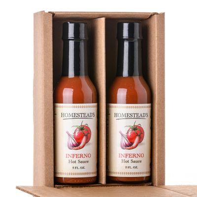 Homesteads Inferno Hot Sauce Duo | Mild, Tangy & Smooth Heat | Kosher-Friendly, Made with Farm-Fresh Peppers | Great on Eggs, Chicken, Tacos & Soups | 5 oz Each (2 Pack)