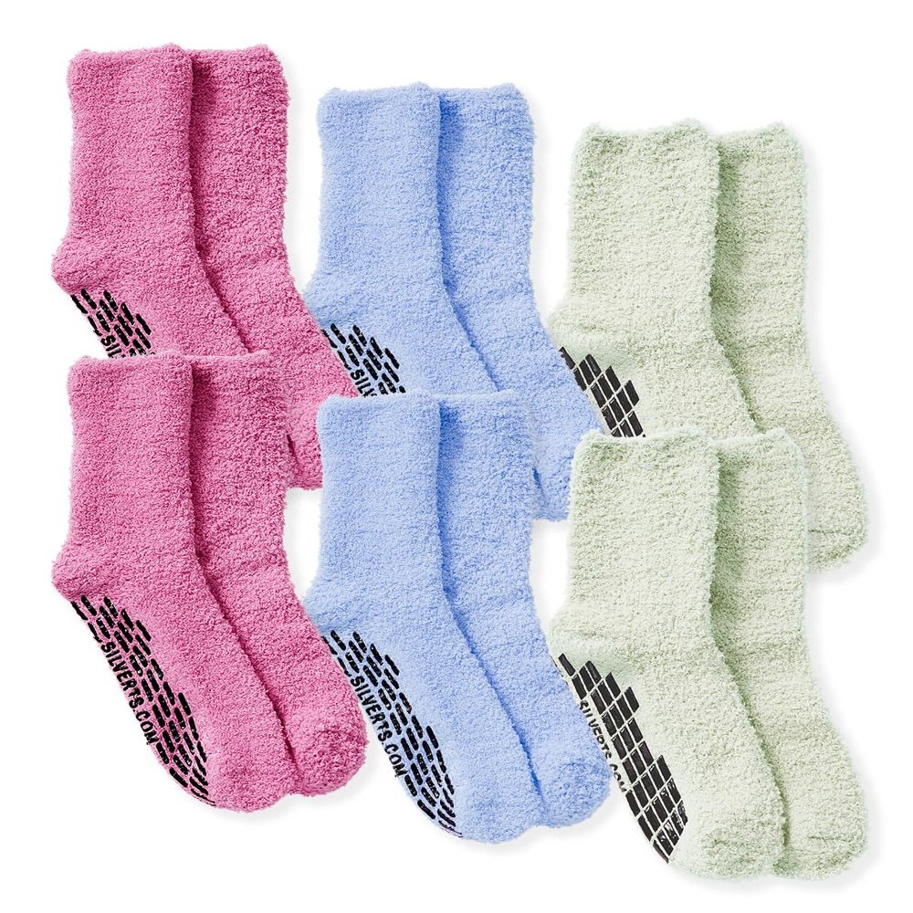 Silvert's Adaptive Clothing & Footwear Silverts Non Skid Hospital Socks 6 Pack, Slipper Grip Safety Socks for Men, Women & Seniors Patient Care - Novelty Pack Small
