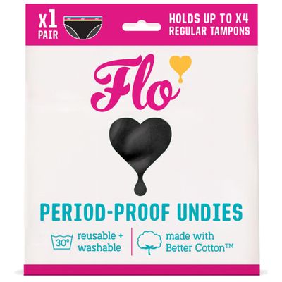 FLO - Period-Proof Undies - Black Hipster Brief (3XL) - Period Underwear for Women - Organic Cotton - Holds 4 Tampons of Flow