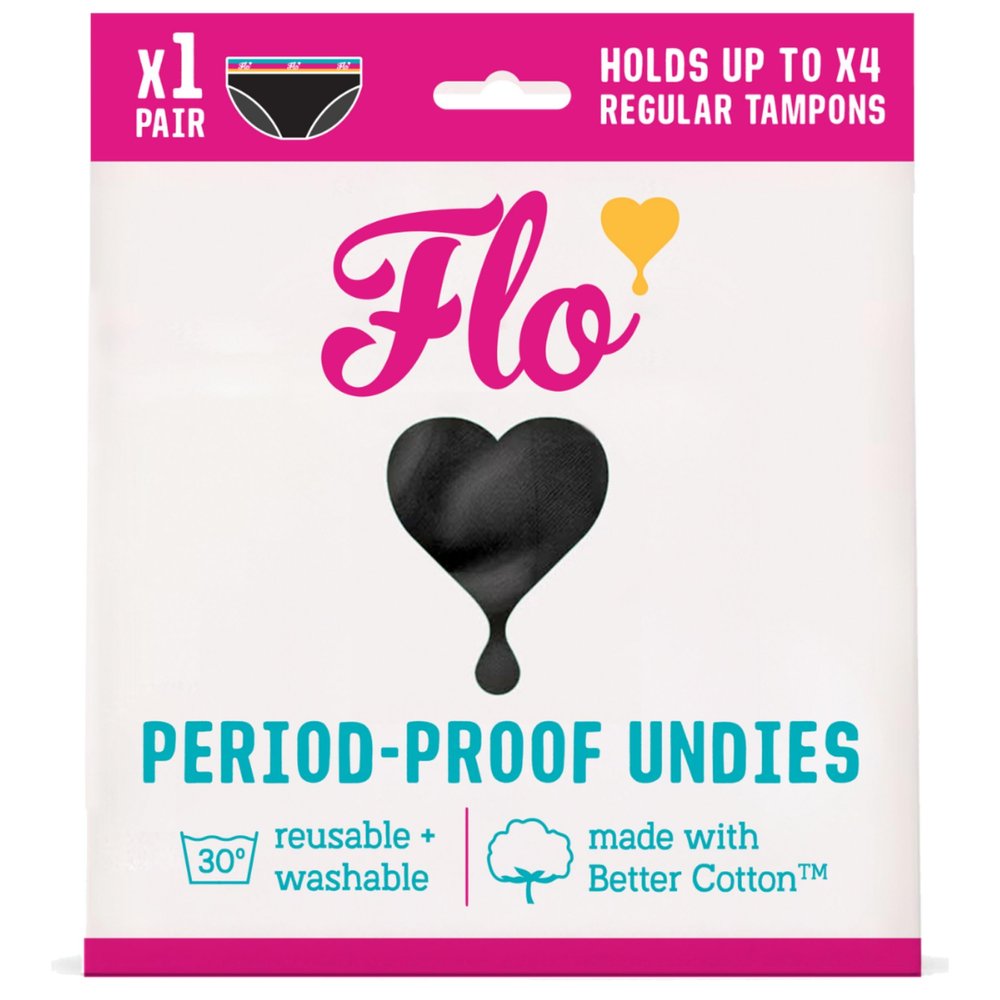 FLO - Period-Proof Undies - Black Hipster Brief (3XL) - Period Underwear for Women - Organic Cotton - Holds 4 Tampons of Flow
