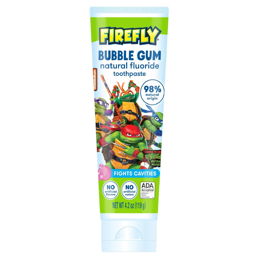 Firefly Kids Anti-Cavity Natural Fluoride Toothpaste, TMNT, Bubble Gum Flavor, ADA Accepted, 4.2 OZ