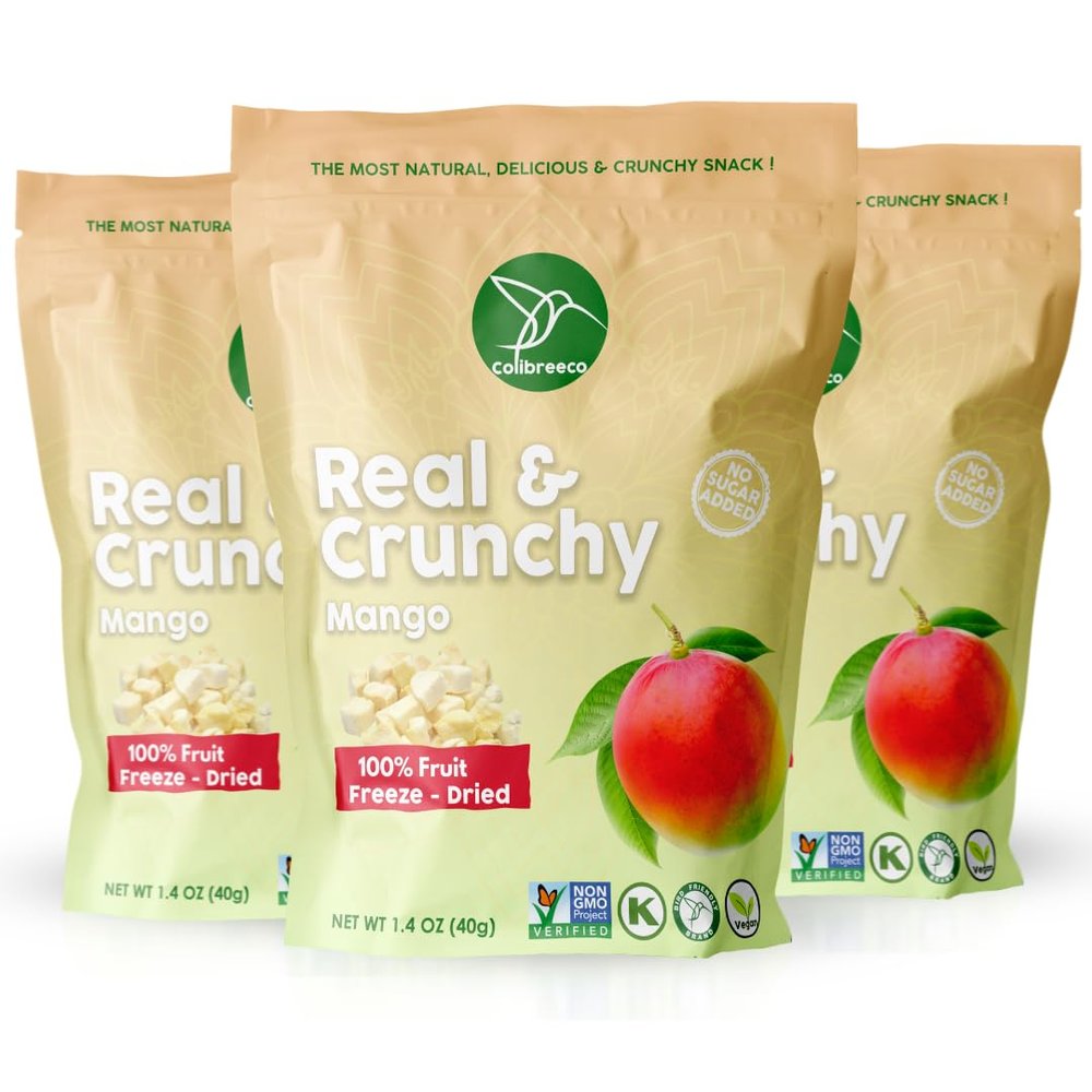 Colibreeco, Freeze-Dried Fruit, Mango, 1.4 Ounce (Pack of 3), Real and Crunchy, Non-GMO, Kosher and Vegan, 100% Fruit, No Sugar Added, Excellent for Healthy Snacks and Gluten Free.