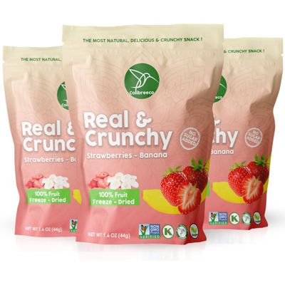 Colibreeco, Freeze-Dried Fruit, Mix Strawberry & Banana, 1.6 Ounce (Pack of 3), Real and Crunchy, Non-GMO, Kosher and Vegan, 100% Fruit, No Sugar Added, Excellent for Healthy Snacks and Gluten Free.