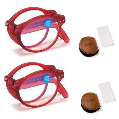 2 Pairs Foldable Portable Compact Reading Glasses for Men Women, Blue Light Blocking Pocket Readers (Color : Red, Size : 1.5x)