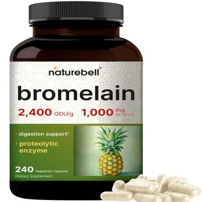 NatureBell Bromelain, 1,000mg Per Serving, 240 Veggie Capsules | 2,400 GDU Digestive Enzymes & Joint Support Supplement Proteolytic Enzymes for Digestion, Fresh Pineapple Source Non-GMO