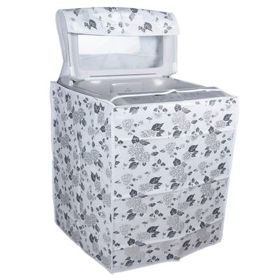 Top Load Washing Machine Cover Suitable For 7 Kg, 7.2 Kg, 7.5 Kg, 8 Kg (56cms X 56cms X 88cms) Half White & Grey