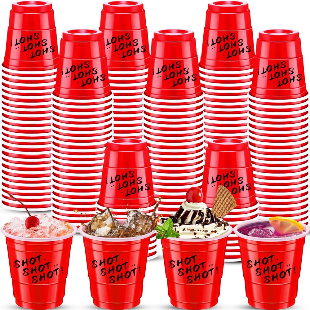 cssopenss 120 pcs Red Plastic Shot Glasses 2 oz red shot cups Christmas shot glasses disposable for drinking Tastings served Snacks Jello Tastings and Samples