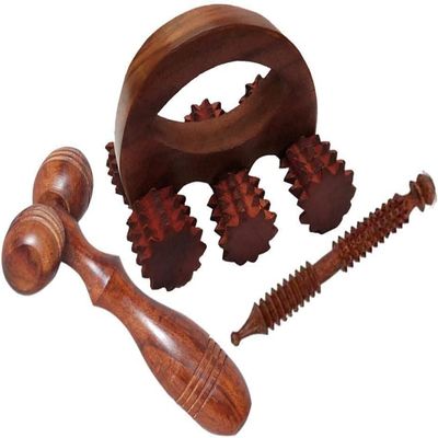 Boscaiola24 Wooden Massager, Acupressure Roller Massager, Pain Relief Item, Back Massager (5 x 3) in, Wooden Face Massager (5x3 in) and Wooden Jimmy Massager (5 in) Set of 3