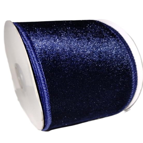 2.5 inch x 10 Yards Midnight Blue Faux Velvet Wired Ribbon