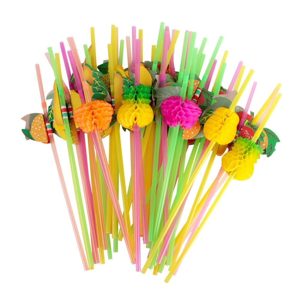 Abaodam 30pcs Coconut Tree Shaped Drinking Straws Fluorescent Party Supplies for and Cocktails for Birthday Celebrations and Decorations