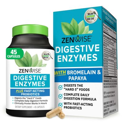 Zenwise Health Digestive Enzymes for Gut Health & Bloating Relief - Multi Enzymes Digestion Supplement with Probiotics, Bromelain & Papaya for Digestive Health Support - Men & Women - 45 Count