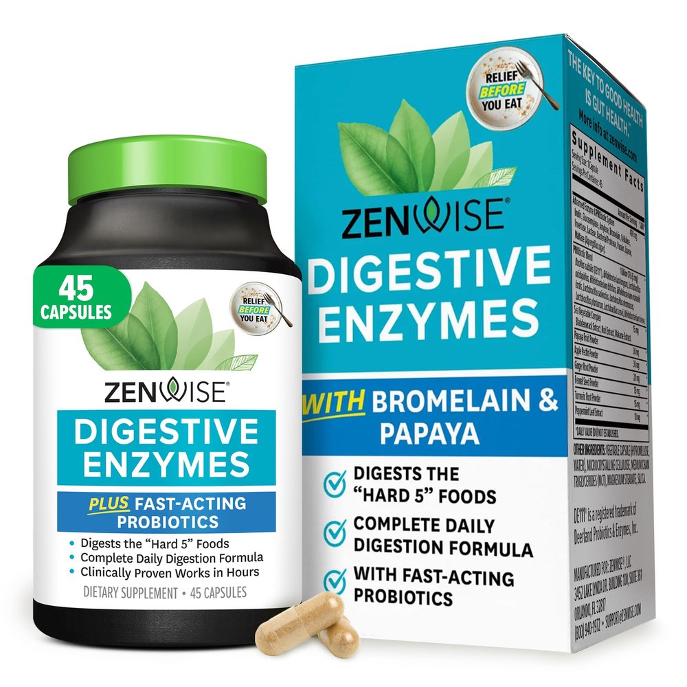Zenwise Health Digestive Enzymes for Gut Health & Bloating Relief - Multi Enzymes Digestion Supplement with Probiotics, Bromelain & Papaya for Digestive Health Support - Men & Women - 45 Count