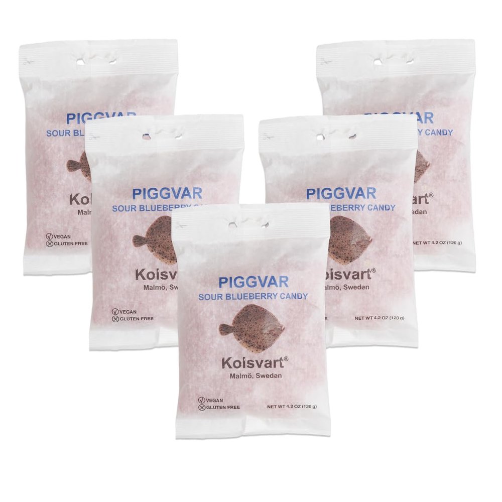 Piggvar Sour Blueberry Swedish Candy Fish, 4.2oz (Pack of 5)